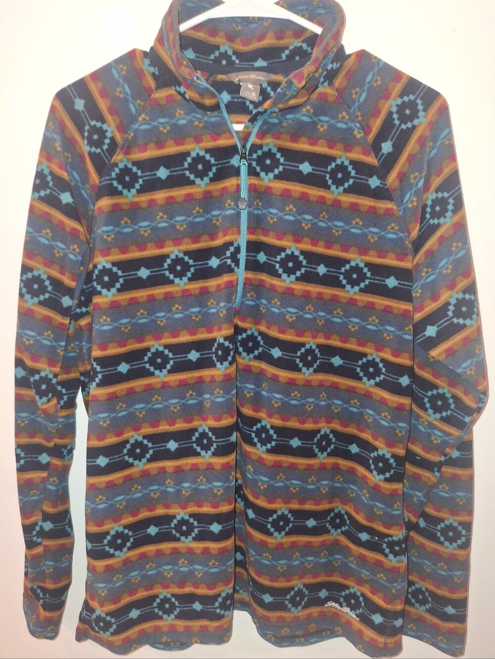 Women's Multicolor Geometric Zip-Up Sweater - Blue Accent